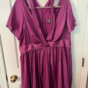 Anthropologie Vibrant pink V neck Dress